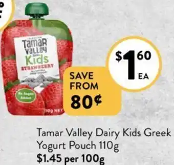 Foodworks Tamar Valley Dairy Kids Greek Yogurt Pouch 110g offer