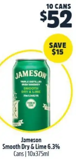 BWS Jameson Smooth Dry & Lime 6.3% Cans | 10x375ml offer