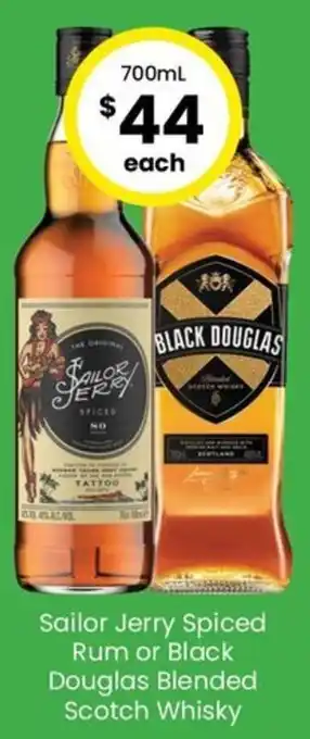 The Bottle O Sailor Jerry Spiced Rum or Black Douglas Blended Scotch Whisky 700ml offer