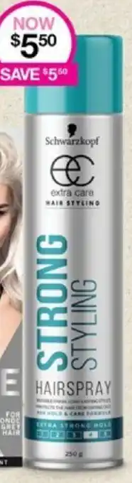 Priceline Schwarzkopf extra care HAIR STYLING Hairspray 250g offer