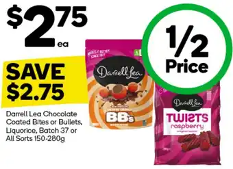 Woolworths Darrell Lea Chocolate Coated Bites or Bullets, Liquorice, Batch 37 or All Sorts 150-280g offer