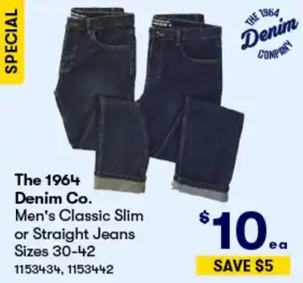 Woolworths The 1964 Denim Co. Men's Classic Slim or Straight Jeans Sizes 30-42 offer