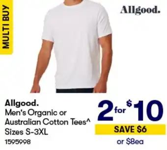 Woolworths Allgood. Men's Organic or Australian Cotton Tees^ Sizes S-3XL offer