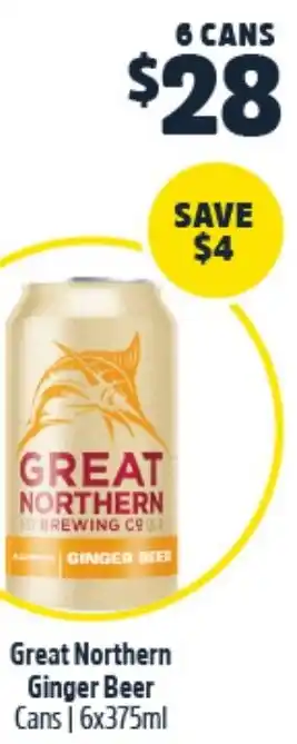 Woolworths Great Northern Ginger Beer Cans | 6x375ml offer