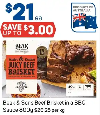 Foodland Beak & Sons Beef Brisket in a BBQ Sauce 800g offer