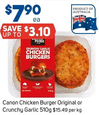 Foodland Canon Chicken Burger Original or Crunchy Garlic 510g offer