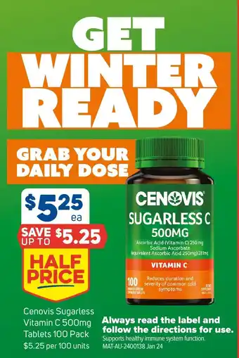 Foodland Cenovis Sugarless Vitamin C 500mg Tablets 100 Pack offer