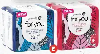 Foodland Community Co For U Ultra Thin Pads 10-14 Pack offer