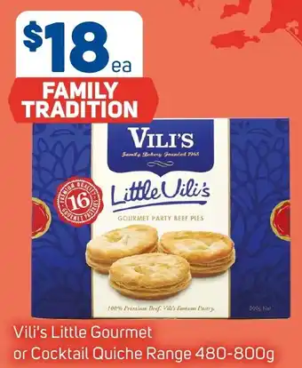 Foodland Vili's Little Gourmet or Cocktail Quiche Range 480-800g offer