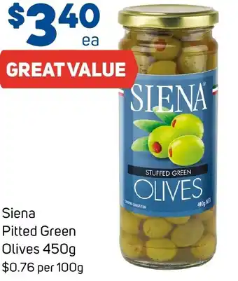 Foodland Siena Pitted Green Olives 450g offer