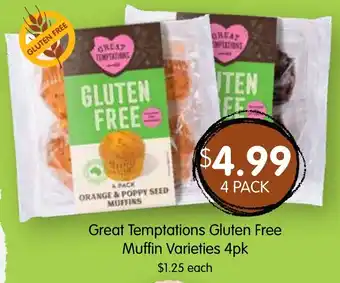 Spudshed Great Temptations Gluten Free Muffin Varieties 4pk offer