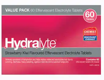 Hydralyte electrolyte effervescent strawberry kiwi 60 tablets exclusive size