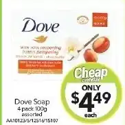 Cheap as Chips Dove Soap 4 pack 100g offer