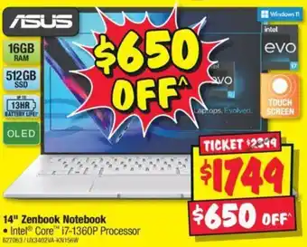 JB Hi-Fi 14" Zenbook Notebook offer