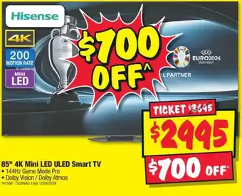 JB Hi-Fi 85" 4K Mini LED ULED Smart TV offer