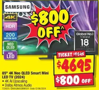 JB Hi-Fi 85" 4K Neo QLED Smart Mini LED TV offer