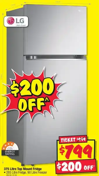 JB Hi-Fi 375 Litre Top Mount Fridge offer