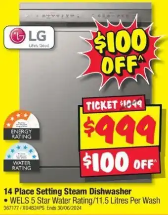 JB Hi-Fi 14 Place Setting Steam Dishwasher offer