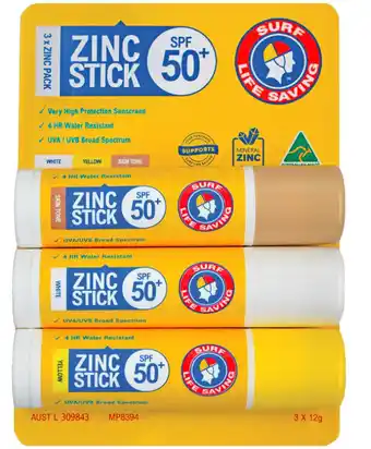 ePharmacy Surf life saving spf 50+ zinc stick triple pack 12g offer