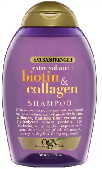 ePharmacy Ogx extra strength extra volume + biotin & collagen shampoo 385ml offer