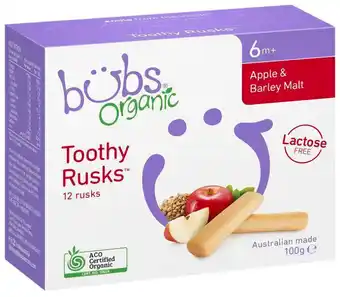 ePharmacy Bubs organic apple & barley lactose free toothy rusk 100g offer