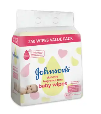 ePharmacy Johnson’s baby wipes fragrance free 3 x 80 value pack offer
