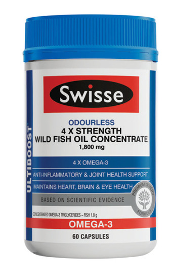 Swisse ultiboost odourless 4 x strength wild fish oil concentrate 1,800mg 60 capsules