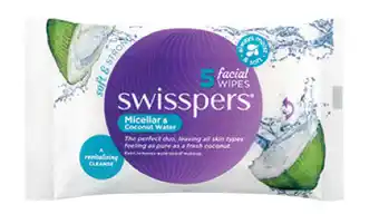 Chemist Warehouse Swisspers micellar & coconut water facial wipes 5 pack offer