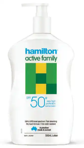 Hamilton sun spf 50+ active family lotion 500ml