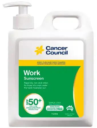 Chemist Warehouse Cancer council spf 50+ work 1 litre offer