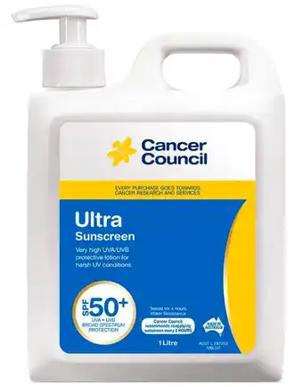 Chemist Warehouse Cancer council spf 50+ ultra 1 litre offer