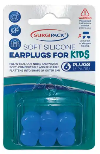 Chemist Warehouse Surgipack soft silicone ear plugs for kids 6 pack offer