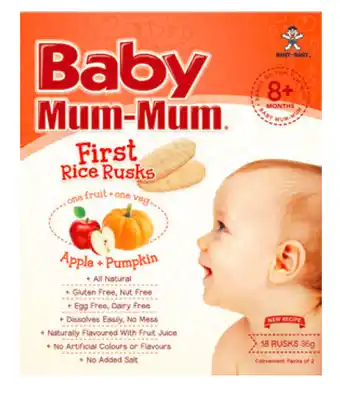 Chemist Warehouse Baby mum-mum rice rusks apple & pumpkin flavour 36g offer