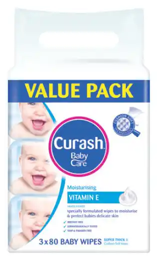 Chemist Warehouse Curash baby wipes original vitamin e 3 x 80 bulk pack offer