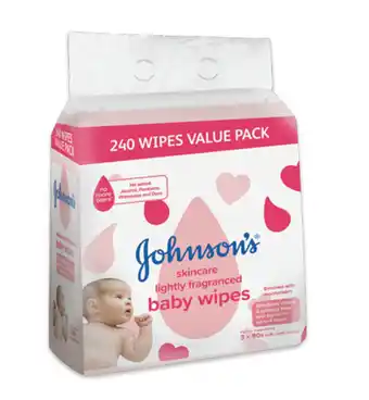 Johnson’s baby wipes lightly fragranced 3 x 80 value pack