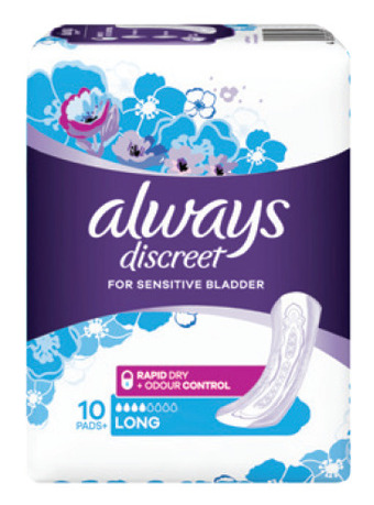 Always discreet pad level 4 long 10 pack for bladder leaks