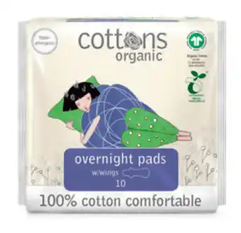 Chemist Warehouse Cottons organic overnight pads 10 pack offer