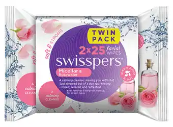Swisspers miceller & rosewater facial wipes 2 x 25 pack