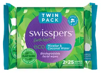 My Chemist Swisspers eco micellar & coconut water biodegradable facial wipes twin packs 2 x 25 wipes offer
