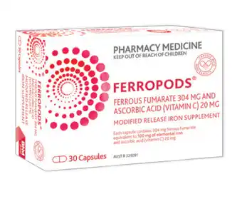 My Chemist Ferropods iron & vitamin c 30 capsules offer