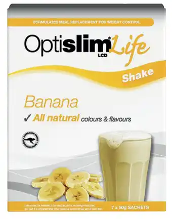 My Chemist Optislim life shake banana 7 x 50g sachets offer