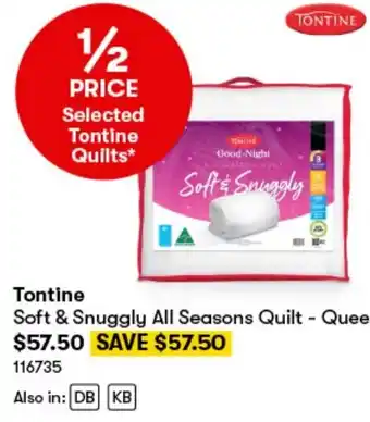 BIG W TONTINE Soft & Snuggly All Seasons Quilt - Queen offer