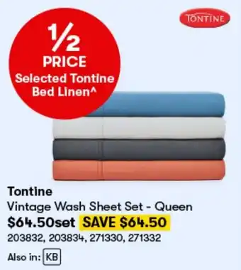 BIG W Tontine Vintage Wash Sheet Set - Queen offer