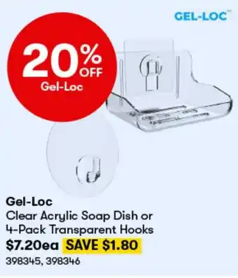 BIG W Gel-Loc Clear Acrylic Soap Dish or 4-Pack Transparent Hooks offer