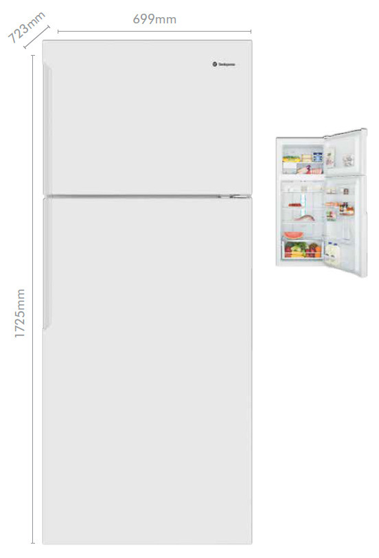Westinghouse 431l top mount refrigerator offer at The Good Guys