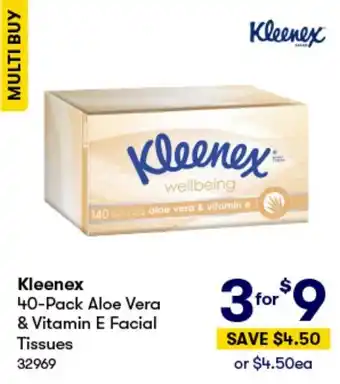 BIG W Kleenex 40-Pack Aloe Vera & Vitamin E Facial Tissues offer