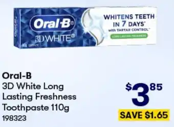 BIG W Oral-B 3D White Long Lasting Freshness Toothpaste 110g offer