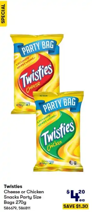Twisties Cheese or Chicken Snacks Party Size Bags 270g