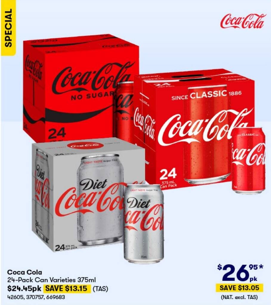 Coca Cola 24-Pack Can Varieties 375ml offer at BIG W