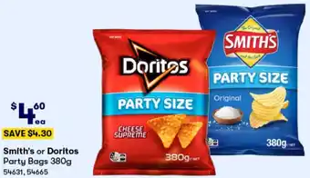 BIG W Smith's or Doritos Party Bags 380g offer